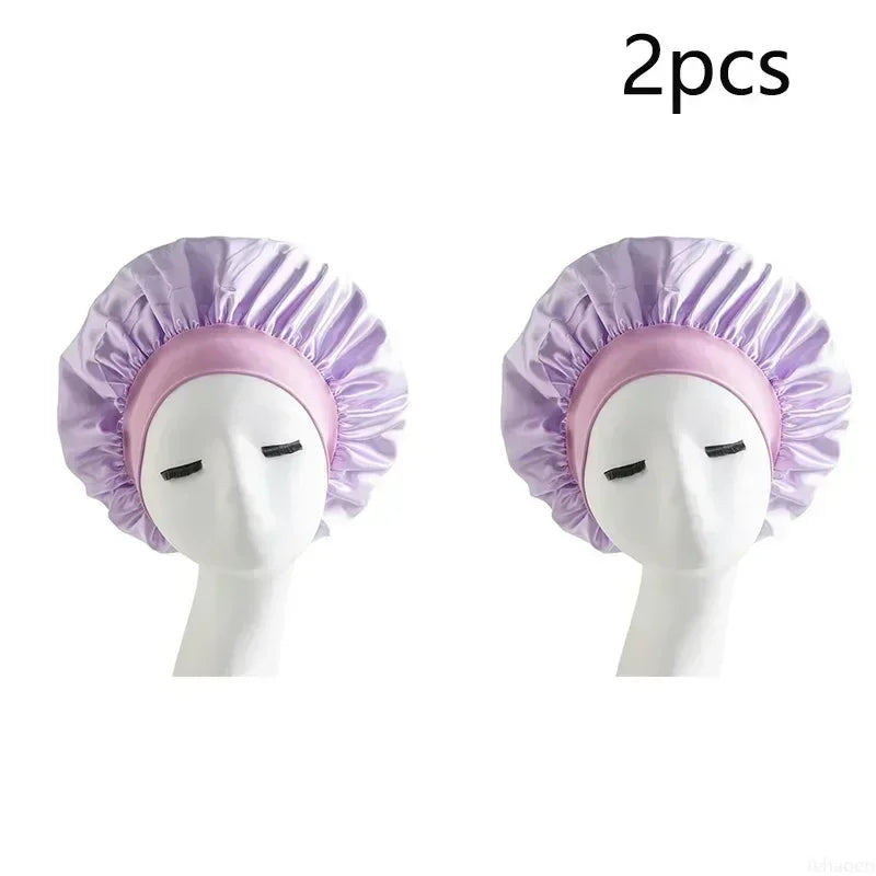 Bonnet Sleeping Cap Nightcap High Elastic Wide Brim Satin Night Hat Shower Silky Bonnet Hair Cover Wrap for Women Man Sleep Cap