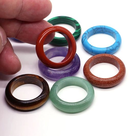 Natural Stone Ring Crystal Gem Band Amethyst Rose Quartz Aventurine Healing Jewelry Gift