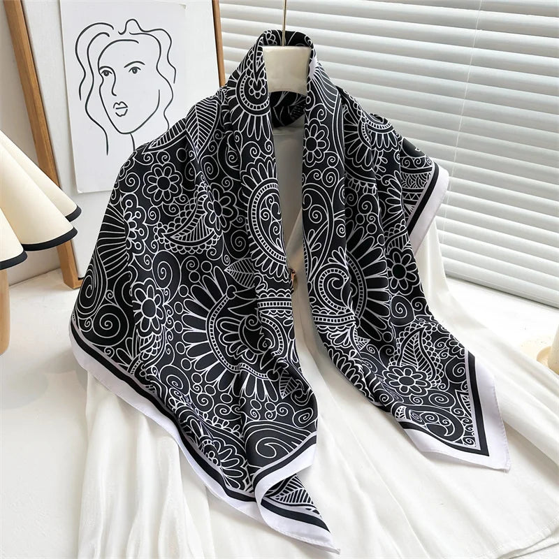 Elegante 90x90cm Twill Zijde-gevoel Vierkante Sjaal voor Dames - Luxe Haar Boomprint Hoofddoek, Sjaal en Nek Sjaal, Perfect voor Hijab of Bandana-stijl!