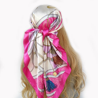 Elegante 90x90cm Bloemen Haar Sjaal voor Vrouwen - Stylish Designer Zachte Satijnen Sjaal & Halsdoek - Perfecte Vierkante Zijden Hals- & Haar Sjaal