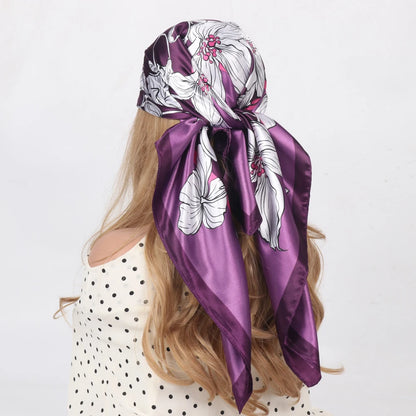 Elegante Zijden Headscarf voor Vrouwen - Luxe Satijnen Zomer Foulard & Stijlvolle 90cm Vierkante Haardoek Bandana