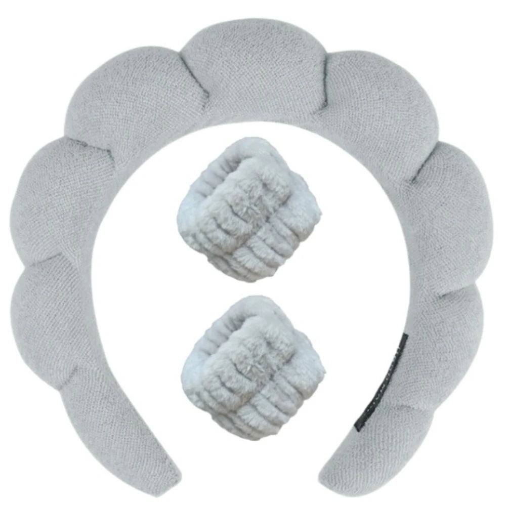 Pluche Spa Hoofdband & Polsband Set voor Moeiteloos Gezichtwassen - Perfect voor Huidverzorging, Makeup Verwijderen en Douchen - Ideaal voor Vrouwen en Meisjes