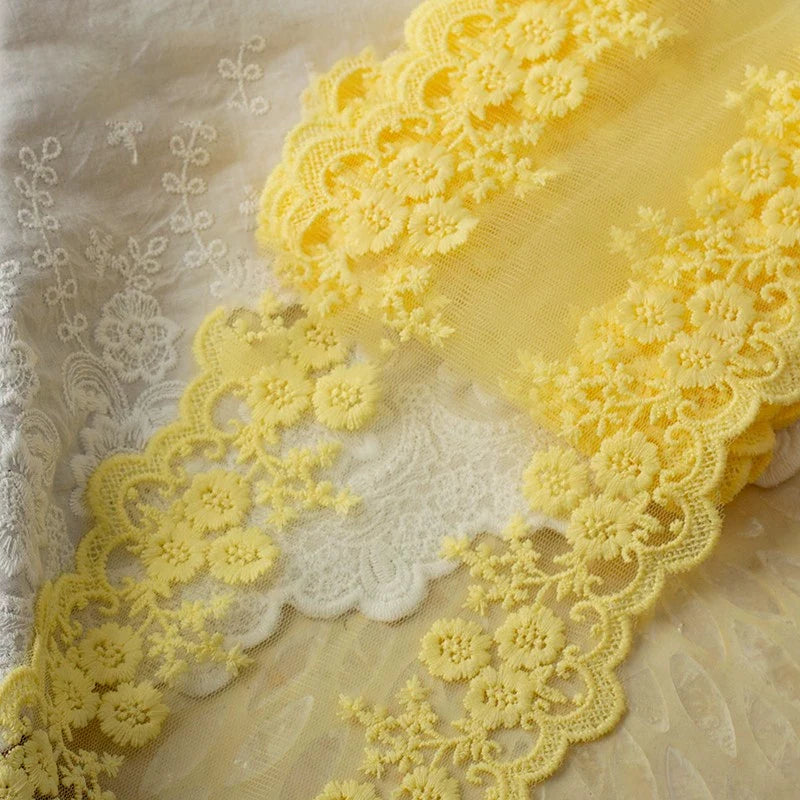 Cotton Embroidered Flower Lace Trim 1 Yard White Floral Ribbon 13.5cm Wide Sewing Curtain Dress DIY Craft Supplies