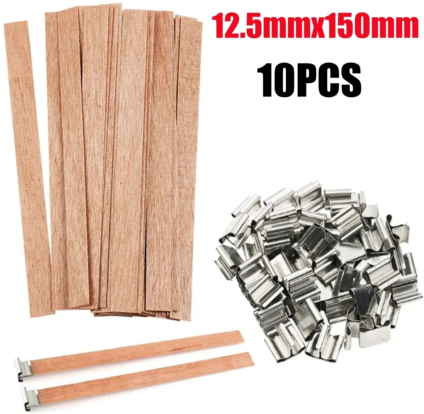 DIY Wood Wick Candle Kit with Metal Bases Smokeless Crackling Wicks for Soy Wax Scented Candle Making