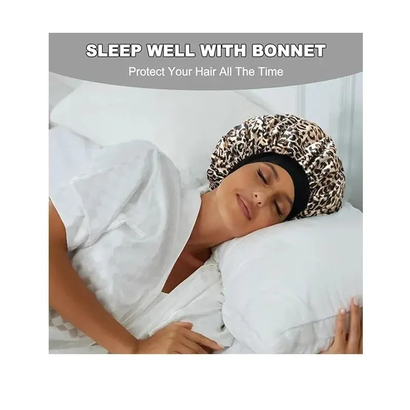 Satin Bonnets Night Sleeping Cap Large Elastic Wide Soft Band Colorful Silk Hat for Curly Hair Care Beauty Makeup for Women Men