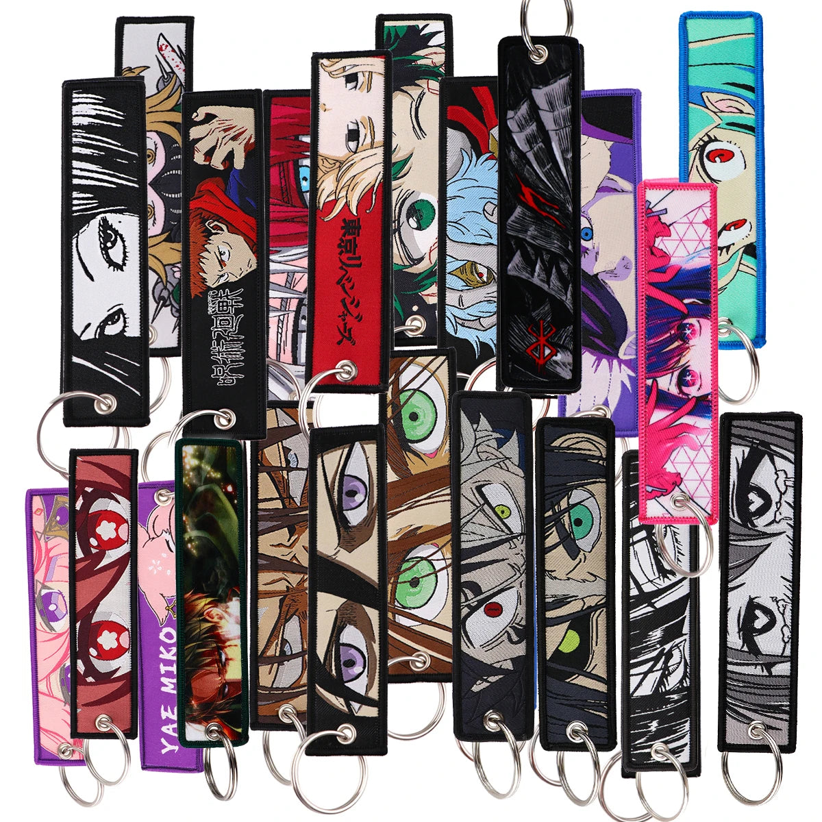 Stijlvolle Japanse Anime Geborduurde Sleutelhangers – Perfecte Sleuteltags voor Motorfietsen, Auto's en Rugzakken – Trendy Sleutelhanger Cadeaus voor Vrienden!