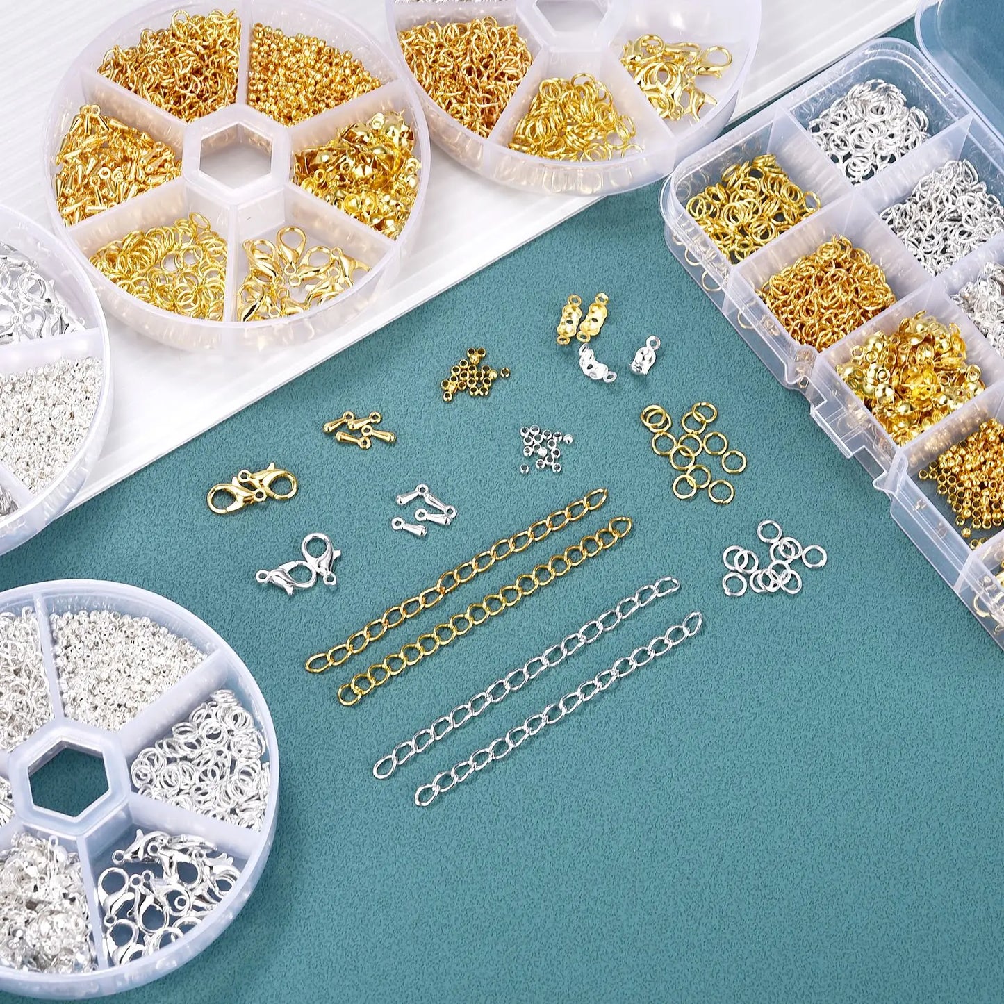 260–1220 Stück Schmuckherstellung Set mit Karabinerverschlüssen, Biegeringen und Quetschperlen für DIY Armbänder & Ketten