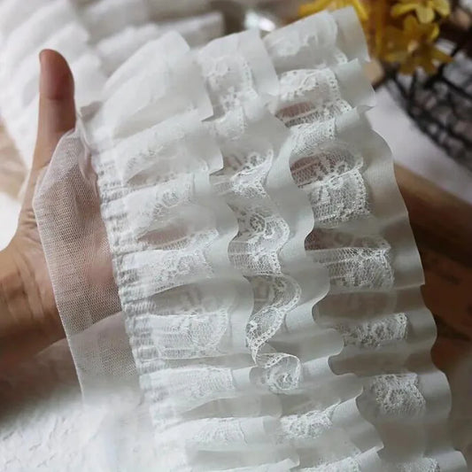 1 Yard Black White Layered Lace Trim 13cm Wide Ruffle Fabric for Skirt Edge Dress Sewing DIY Supplies