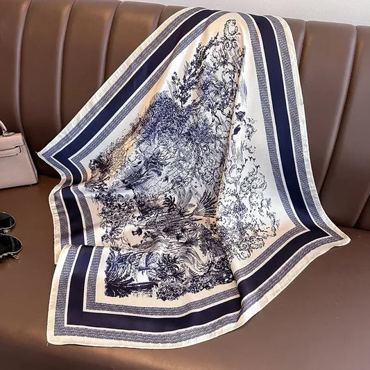 Chic 2025 Lente & Herfst Imitatie Zijde Sjaal voor Vrouwen - 70cm Gedrukt Vierkant Ontwerp, Veelzijdige Zachte Haarband & Sjaal Wikkel, Perfecte Hijab Accessoire!