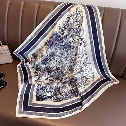 Chic 2025 Lente & Herfst Imitatie Zijde Sjaal voor Vrouwen - 70cm Gedrukt Vierkant Ontwerp, Veelzijdige Zachte Haarband & Sjaal Wikkel, Perfecte Hijab Accessoire!