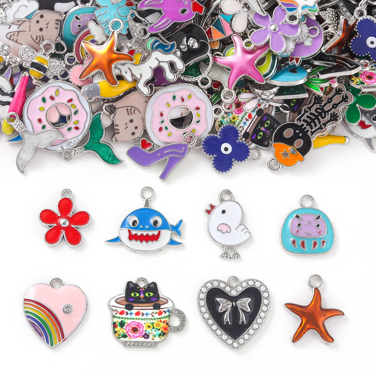 Mixed Enamel Charms Bulk Set Silver Plated Pendants DIY Bracelets Necklaces Jewelry Making Craft Supplies