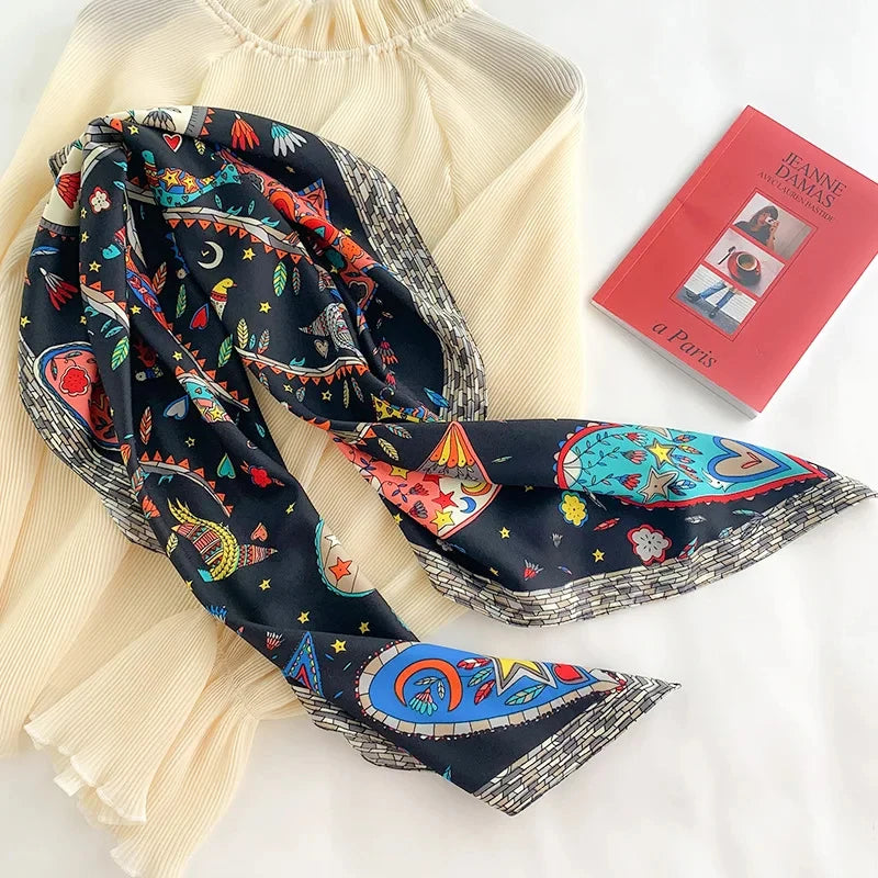 Elegante 90x90cm Twill Zijde-gevoel Vierkante Sjaal voor Dames - Luxe Haar Boomprint Hoofddoek, Sjaal en Nek Sjaal, Perfect voor Hijab of Bandana-stijl!