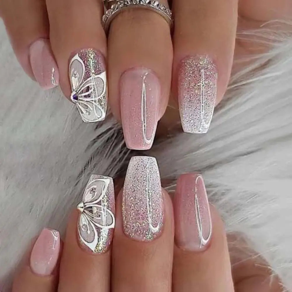 Set van 24 Eenvoudige Gradient Franse Ballerina Druknagels - Waterdichte Medium Coffin Stijl Nepnagels voor Moeiteloze Elegantie!