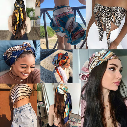 Elegante Zijden Headscarf voor Vrouwen - Luxe Satijnen Zomer Foulard & Stijlvolle 90cm Vierkante Haardoek Bandana