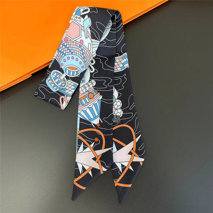 2024 Chic Zebra Florale Zijden Sjaal - Luxe Modeaccessoire voor Vrouwen, Veelzijdige Haarband, Stijlvolle Neckerchief en Elegante Tas Sjaal
