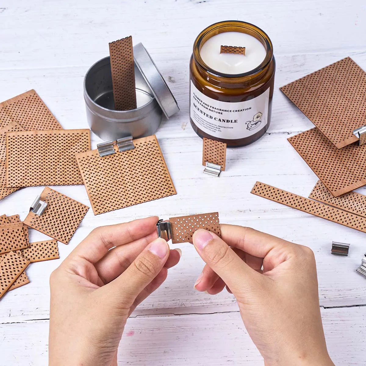 Smokeless Wood Candle Wicks with Metal Clips Multiple Sizes Wooden Wicks for Soy Wax DIY Candle Making