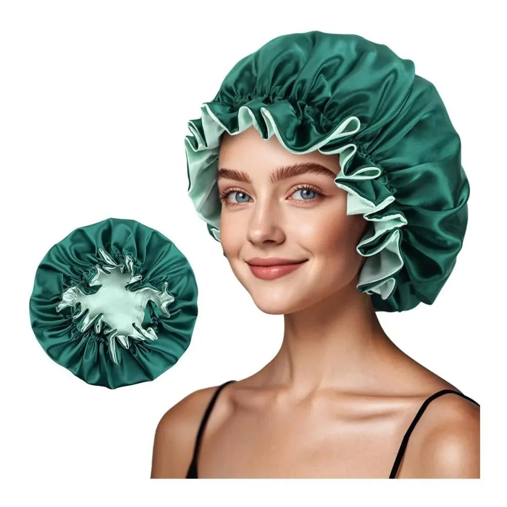 Double Layer Silk Satin Bonnet Lady Night Sleep Hats Fashion Shower Cap Head Cover for Women