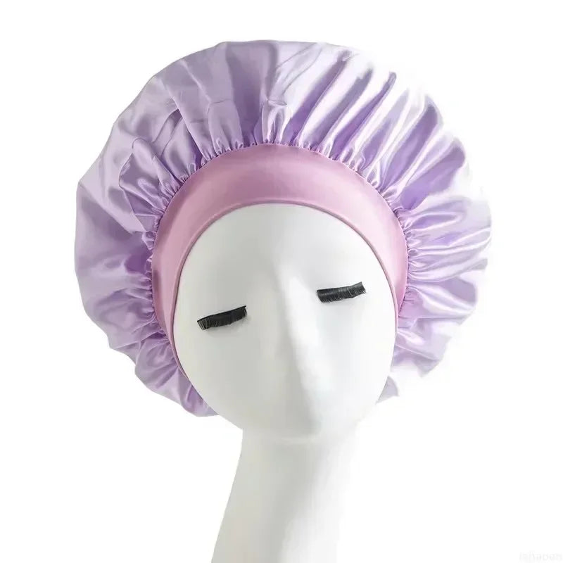 Bonnet Sleeping Cap Nightcap High Elastic Wide Brim Satin Night Hat Shower Silky Bonnet Hair Cover Wrap for Women Man Sleep Cap