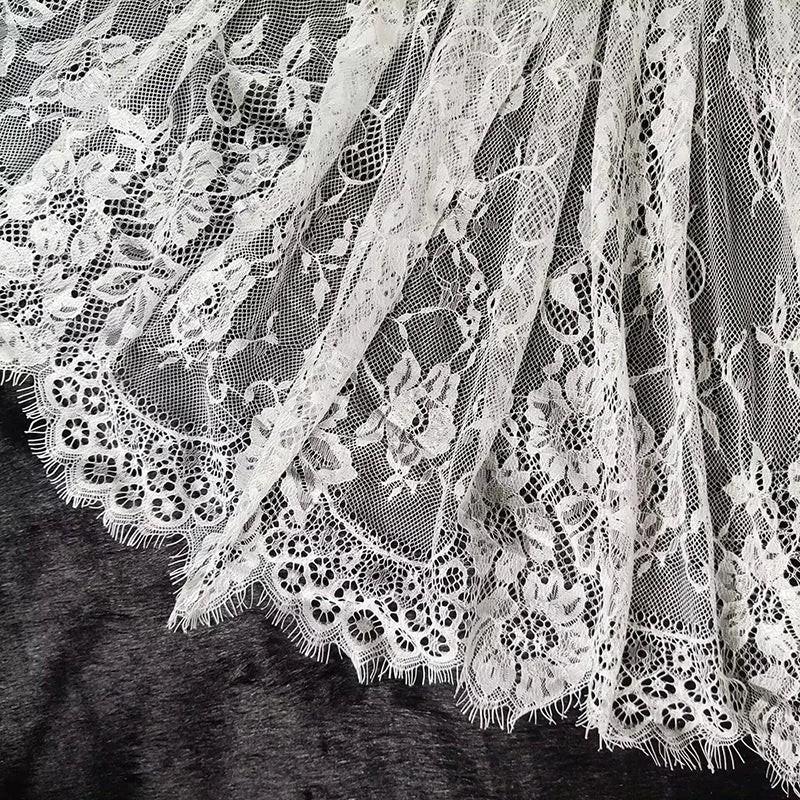 White Eyelash Lace Fabric Floral Embroidered Lace for Wedding Dress Bridal Veil Sewing DIY Decor