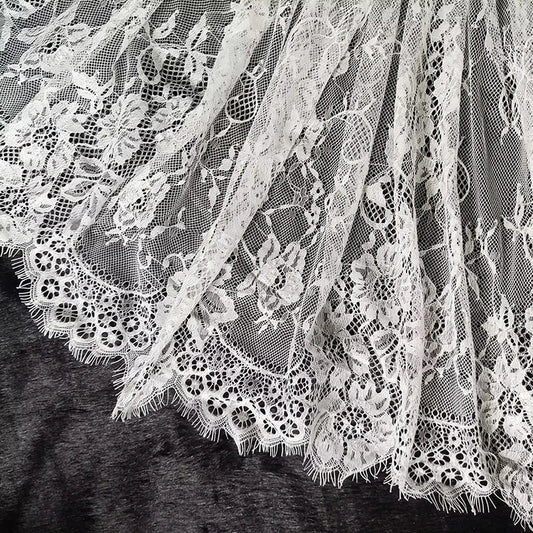 White Eyelash Lace Fabric Floral Embroidered Lace for Wedding Dress Bridal Veil Sewing DIY Decor