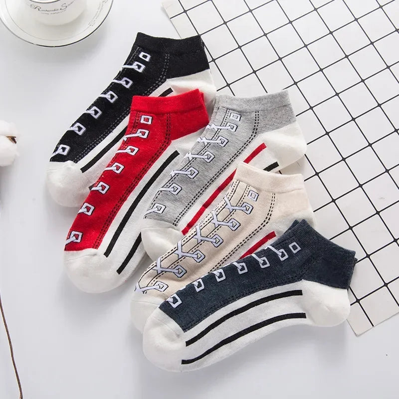 Trendy Ademend Korte Katoenen Sokken met Grappige 3D Skull Letterprint voor Mannen – Stijlvolle Laag Model Sport Boot Sokken
