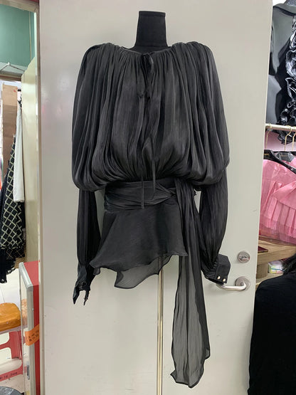VGH Stylish Gecombineerde Vetersluiting Losse Korte Jurk voor Dames met Ronde Hals, Lange Mouwen en Trendy Ruches - Een Chique Aanvulling op Je Garderobe!