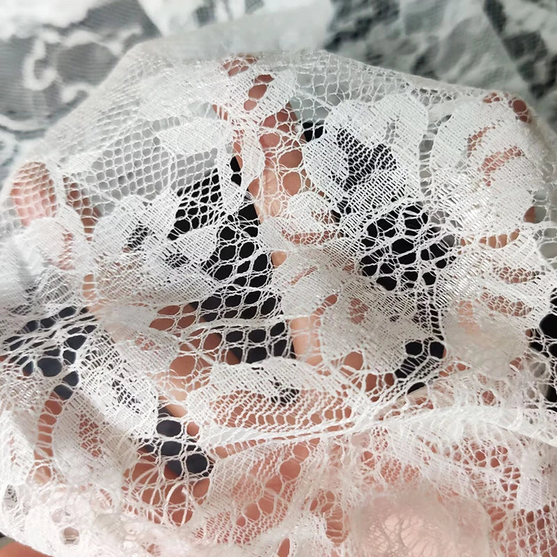 White Eyelash Lace Fabric Floral Embroidered Lace for Wedding Dress Bridal Veil Sewing DIY Decor