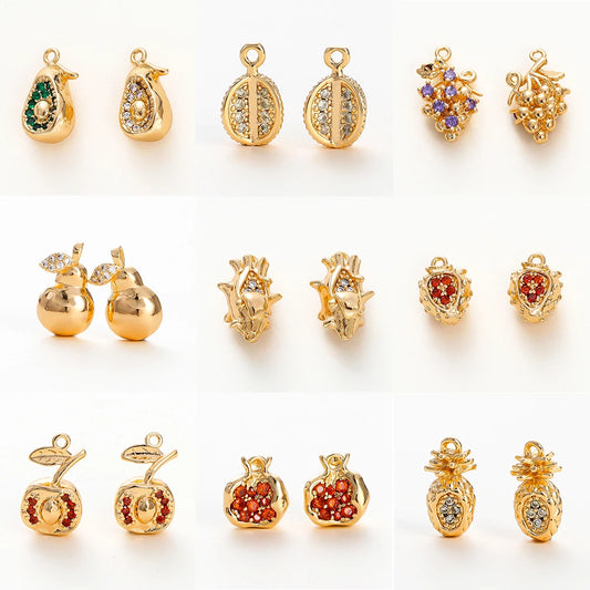 2pcs Strawberry Charms 18K Gold Plated Fruit Pendants Brass