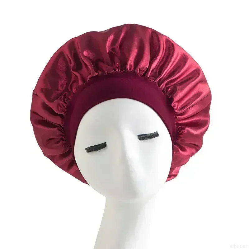 Bonnet Sleeping Cap Nightcap High Elastic Wide Brim Satin Night Hat Shower Silky Bonnet Hair Cover Wrap for Women Man Sleep Cap