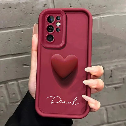 Luxe 3D Hart Case met Gepersonaliseerde Naam voor Samsung Galaxy S25, S24, S23, S22, S21, S20 Ultra Plus – Een Unieke Hoes voor Jouw S23 en S21 FE