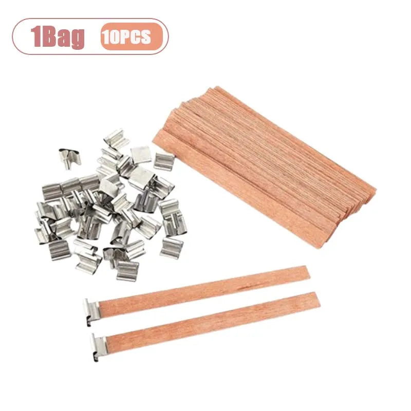 Wooden Candle Wicks with Metal Clips Natural Wood Wick Cores for DIY Soy Wax Candle Making