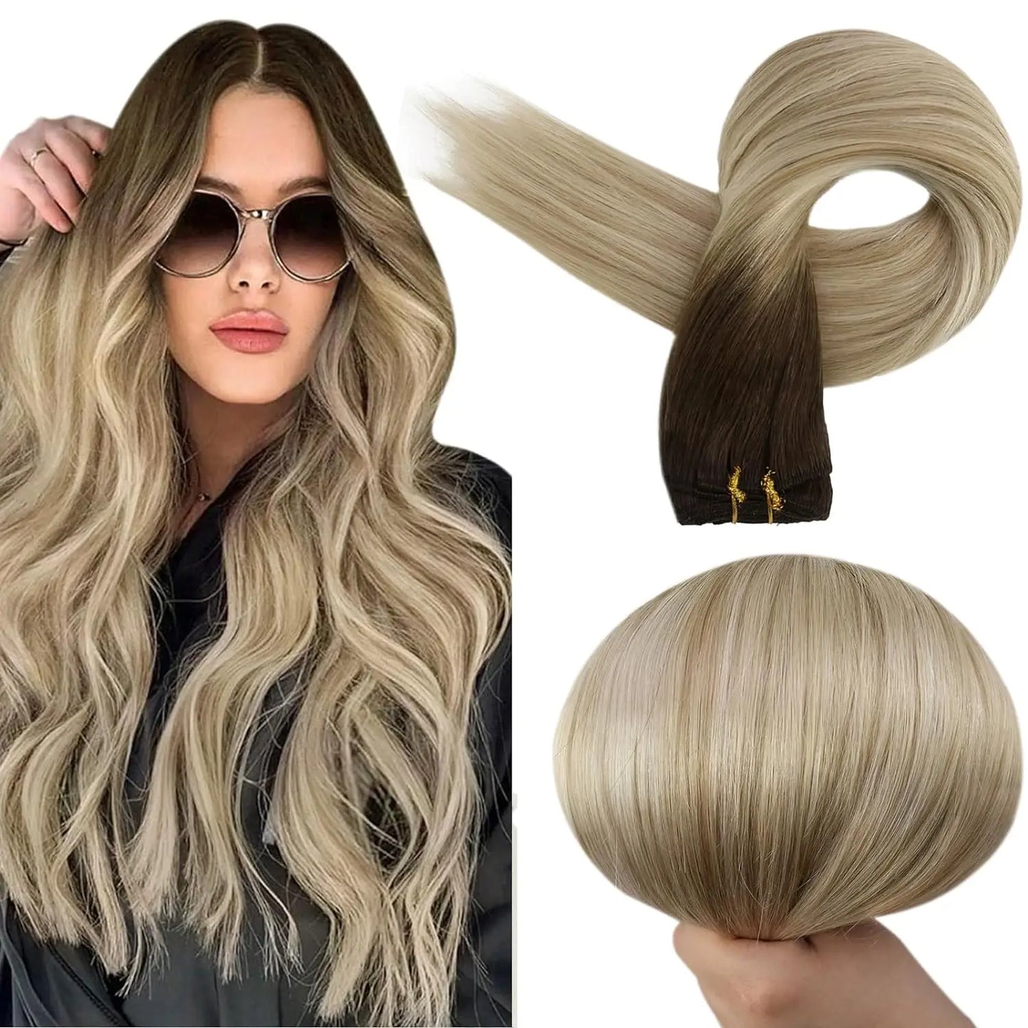 Verander Je Uiterlijk met Full Shine Ombre Blonde Menselijk Haar Weft Extensions - Zijdeachtig Steil 100g Remy Skin Dubbele Weft Bundels voor een Perfecte Salonafwerking!