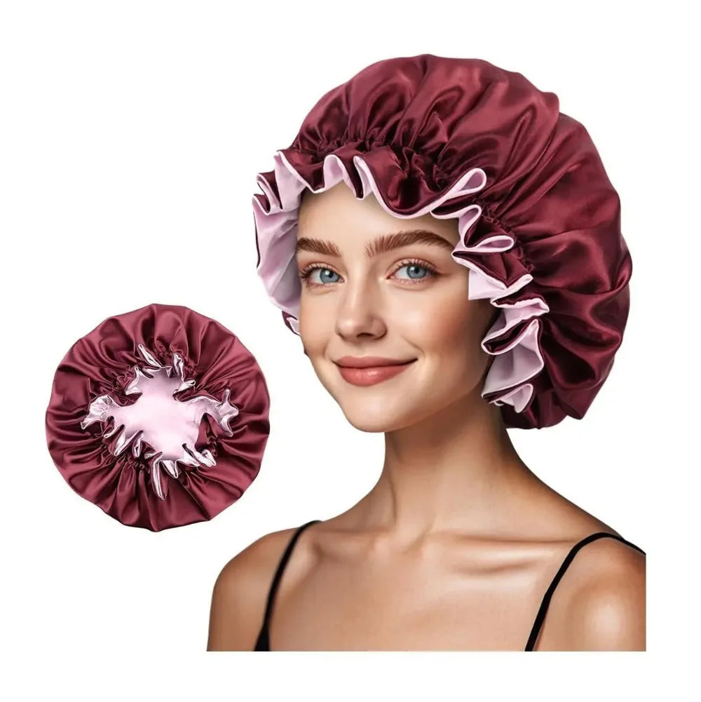 Double Layer Silk Satin Bonnet Lady Night Sleep Hats Fashion Shower Cap Head Cover for Women