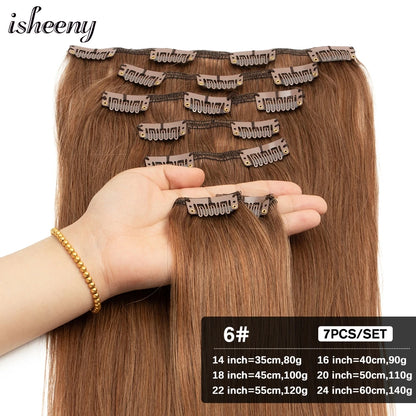 Transformeer je uitstraling met Isheeny 14"-24" Premium Braziliaanse Remy Clip-In Mensenhaar Extensions – Natuurlijke en Moeiteloze Schoonheid, Beschikbaar in 80G-140G!