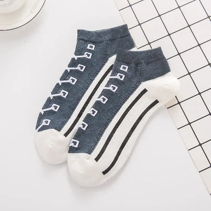 Trendy Ademend Korte Katoenen Sokken met Grappige 3D Skull Letterprint voor Mannen – Stijlvolle Laag Model Sport Boot Sokken
