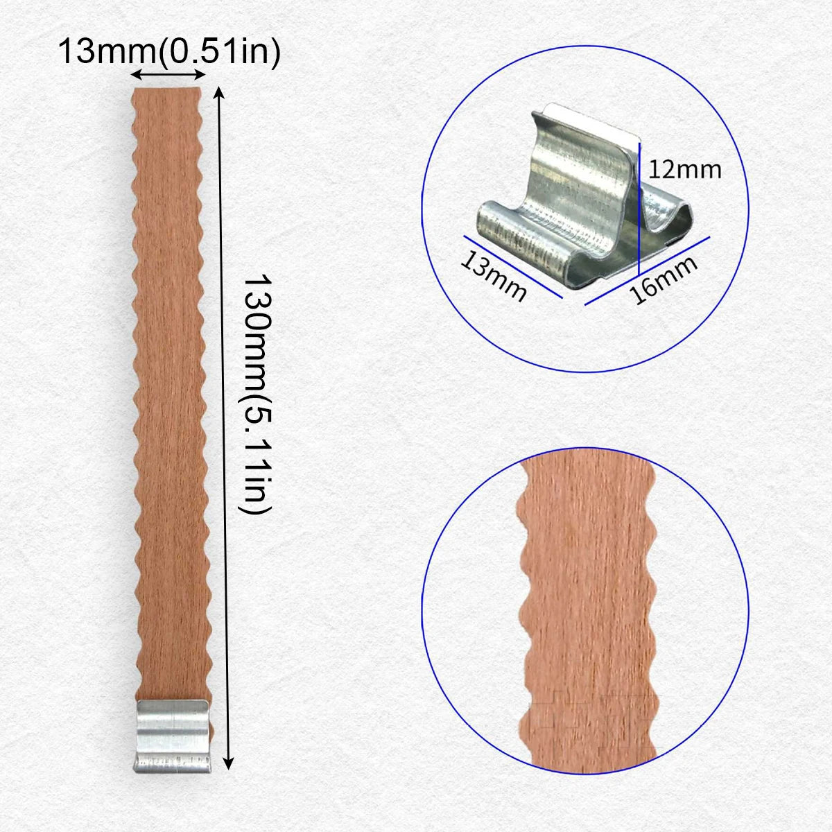 Wave Wooden Candle Wicks with Metal Clips Smokeless Eco Friendly Wood Wicks for Soy Wax DIY Candle Making