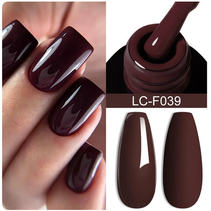 LILYCUTE Donkerbruine Gele Nail Polish Collectie: Herfst-Winter Chocolade, Wijnrood en Karamel Kleuren voor Prachtige Manicure Kunst