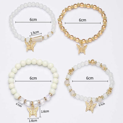 Chique 4-delige Vlinder Foparmbandenset voor Vrouwen – Stijlvolle Roze Acryl Kralen met Elastische Ketting – Perfecte Boheemse Feestjuwelen Cadeau