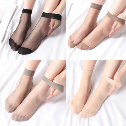 10 Paar Stijlvolle Transparante Zwarte en Huidskleurige Zijden Enkel Sokken voor Vrouwen - Perfect voor Zomer Mode!
