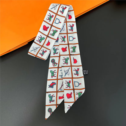 2024 Chic Zebra Florale Zijden Sjaal - Luxe Modeaccessoire voor Vrouwen, Veelzijdige Haarband, Stijlvolle Neckerchief en Elegante Tas Sjaal