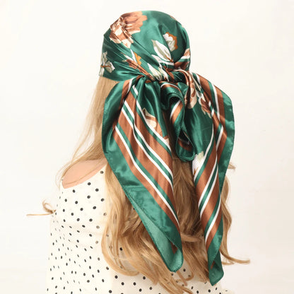 Elegante Zijden Headscarf voor Vrouwen - Luxe Satijnen Zomer Foulard & Stijlvolle 90cm Vierkante Haardoek Bandana