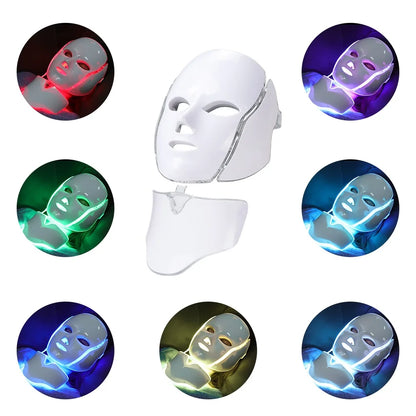 Levende 7-kleurige LED-gezichtsmasker met neklicht - Geavanceerde fotontherapie voor huidverjonging, anti-acne behandeling en verstevigende massage