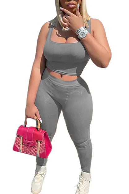Chique Geribbelde 2-delige Zomer Lounge Set voor Vrouwen: Comfortabele Top & Rekbare Leggings Combinatie