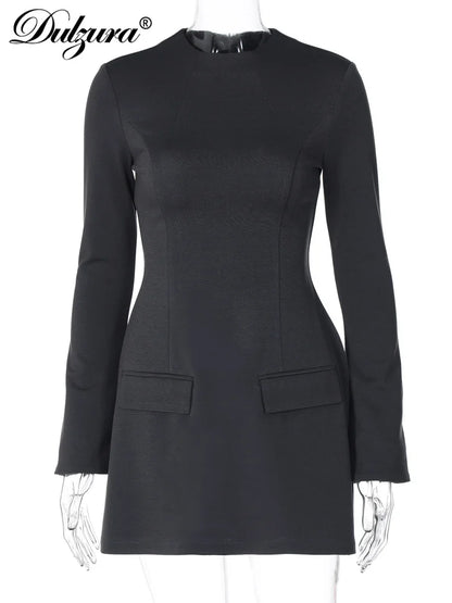 Soepele & Chique Lange Mouw Rits Bodycon Mini Jurk met Zakken - Perfect voor Kantoor & Straatstijl Deze Herfst/Winter!