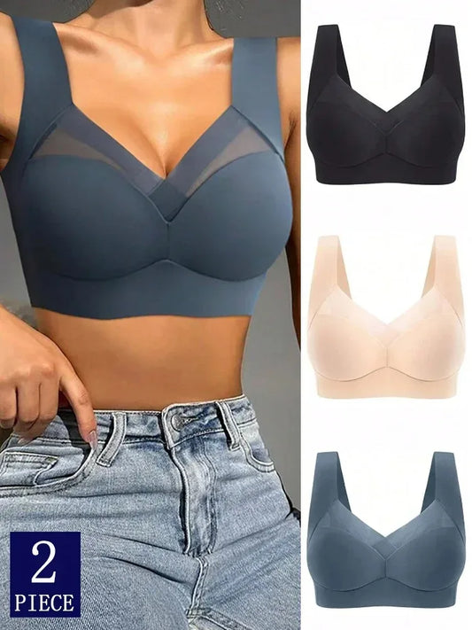 Chic & Comfortabel! 2-Pack Naadloze Beha's voor Vrouwen - Sexy Grote Maat Tops met Ondersteunende Pasvorm, Geen Draad, Ultiem Comfort