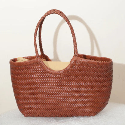 Luxe Dames Echte Lederen Gevlochten Schoudertas - Vintage Grote Handtas voor Chic Casual Winkelen en Alledaagse Stijl