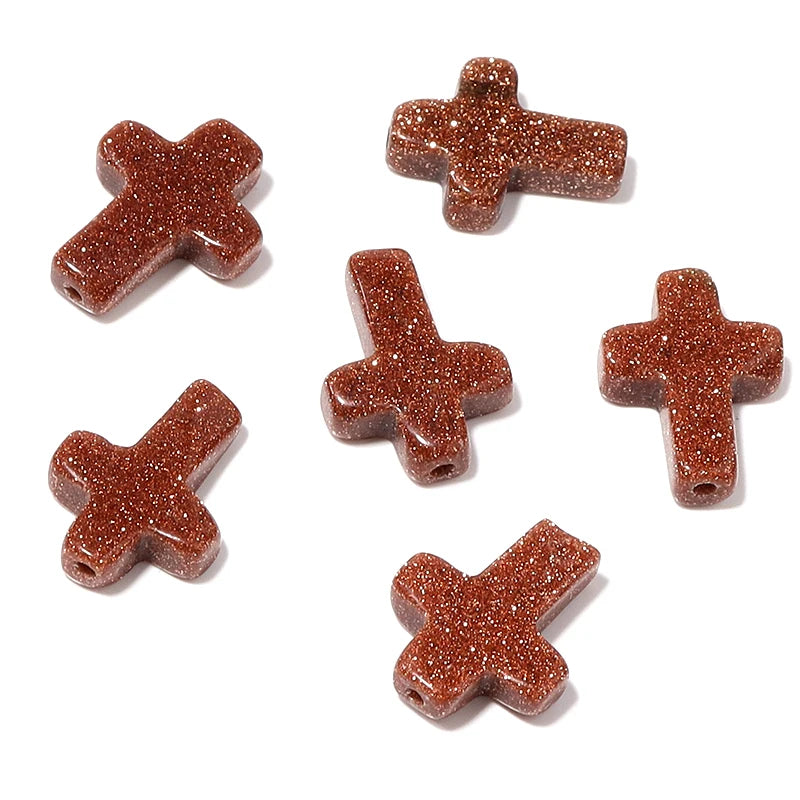 Stone Cross Beads 5pcs Natural Agate Turquoise Quartz Cross Shape Gemstone for DIY Bracelet Necklace Jewelry Making