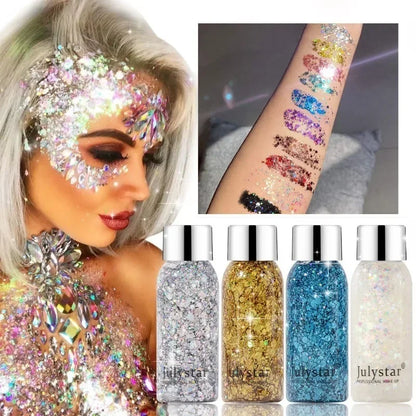Sprankelende Lichaamsglittergel met Langdurige Pailletten voor Gezicht, Ogen en Haar - Perfect voor Feesten en Zeemeermin-geïnspireerde Looks, met Eenvoudige Verwijdering voor al je Podiummake-upbehoeften!
