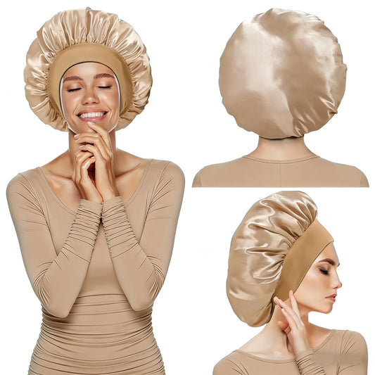Bonnet Sleeping Cap Nightcap High Elastic Wide Brim Satin Night Hat Shower Silky Bonnet Hair Cover Wrap for Women Man Sleep Cap