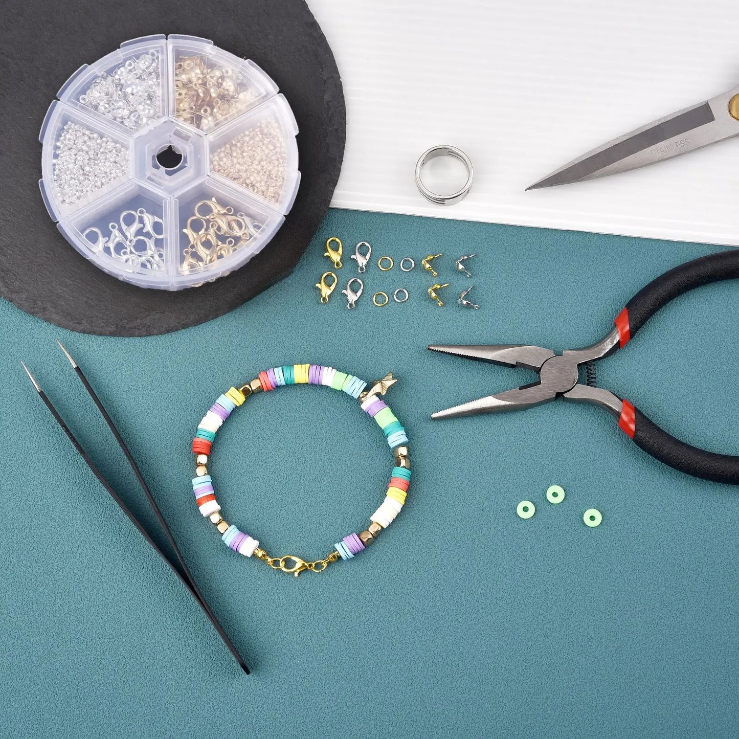 260–1220 Stück Schmuckherstellung Set mit Karabinerverschlüssen, Biegeringen und Quetschperlen für DIY Armbänder & Ketten